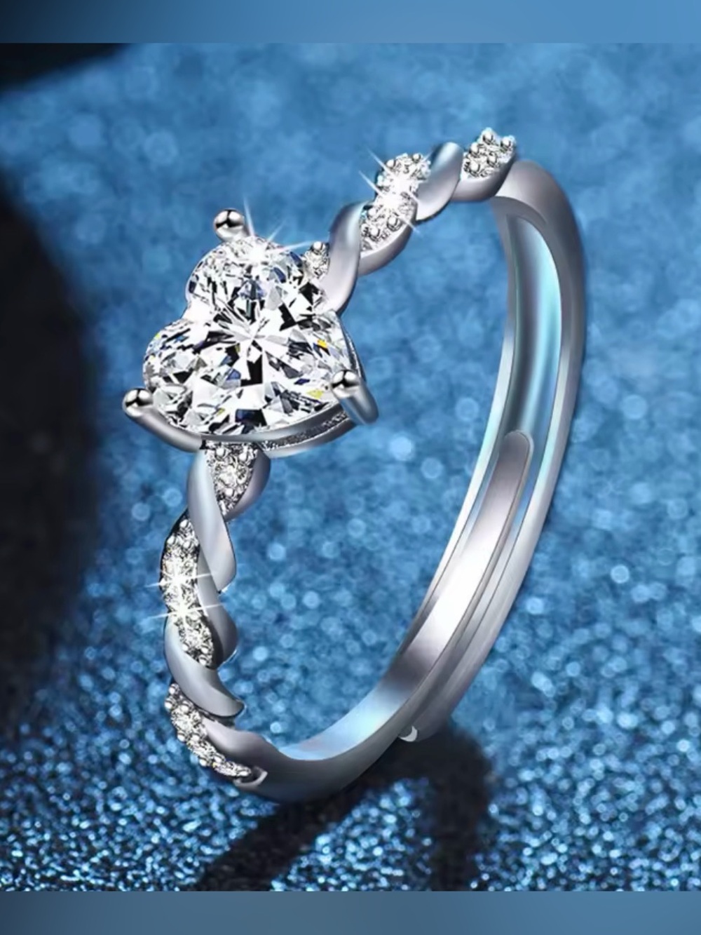 Twisted Band Marquise-Cut Clear Stone Ring - Silver 925 SIZE 7.5